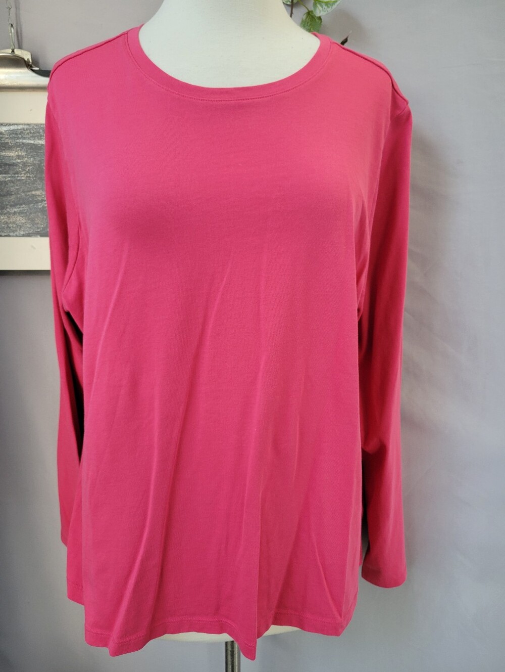 Lands' End Relaxed Supima Cotton Long Sleeve Crew Neck Tee Shirt Pink 1X 16W-18W